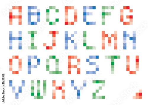 Pixel colorful stylish upper case alphabet set design