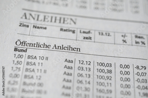 Öffentliche Anleihen Zeitung Nahaufnahme
