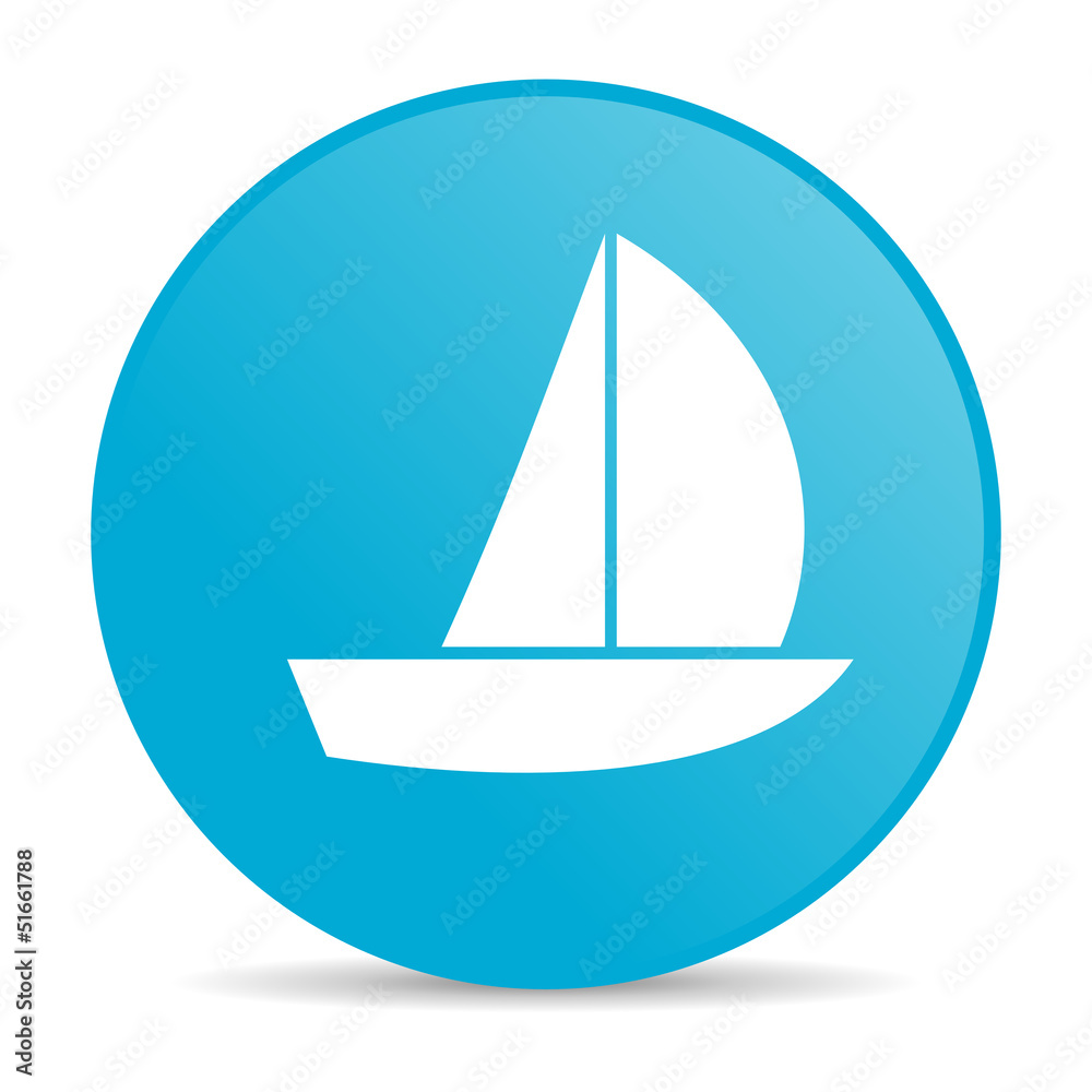 yacht blue circle web glossy icon