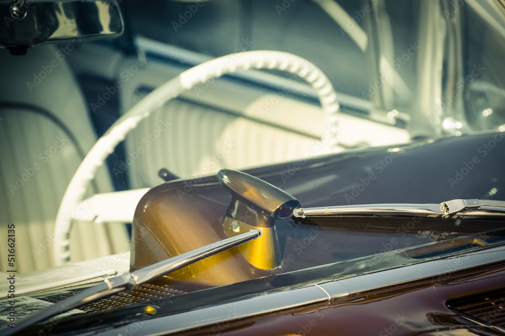 Fototapeta premium retro styled vehicle windshield and steering wheel