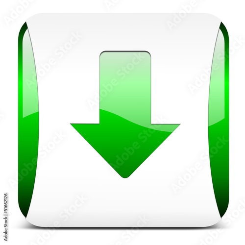 arrow down, button glossy green