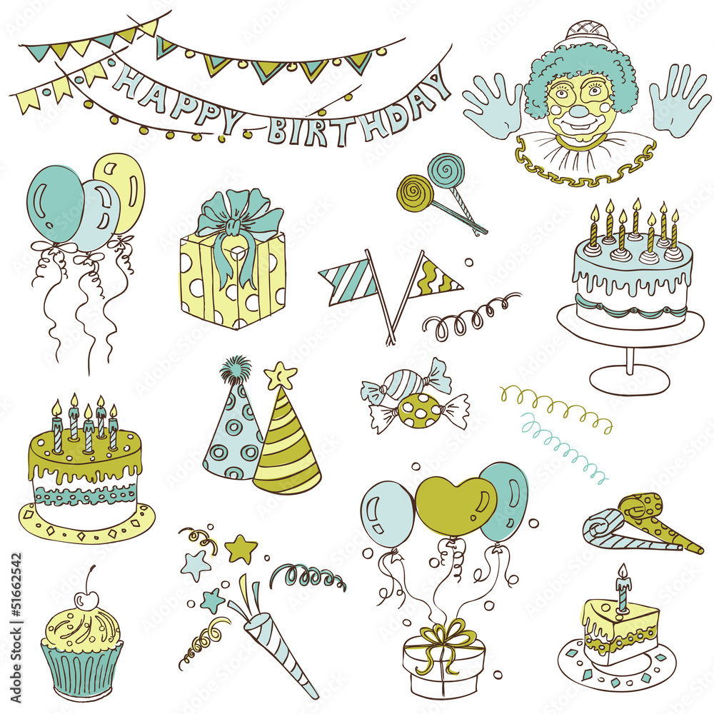 Fototapeta premium Scrapbook Design Elements - Birthday Party Set - in vector