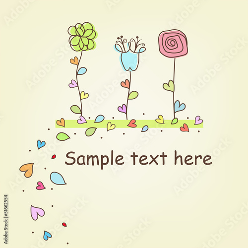 Multi-colored flowers hand-drawn