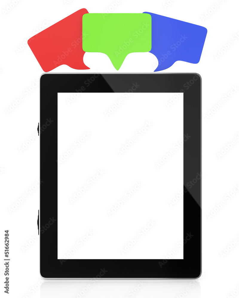 tablet computer with blank screen and speech bubbles tablet computer with blank screen and speech bubbles