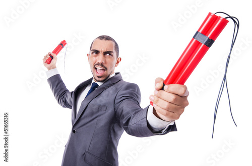 Cuadro en lienzo Businessman with dynamite isolated on white