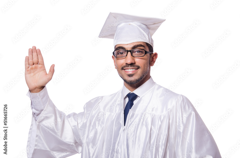 Young male student isolated on white