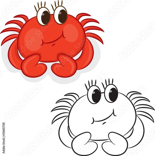 Cartoon crab. Coloring book. Vector illustration