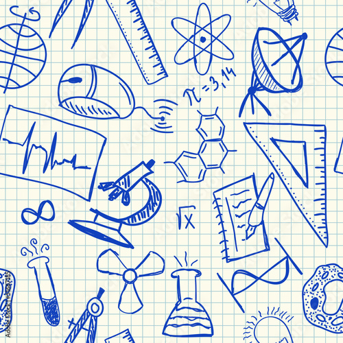 Science doodles seamless pattern
