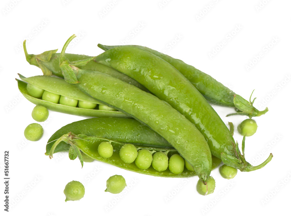 Green peas in stryuchka isolated on the white Green peas in stryuchka isolated on the white