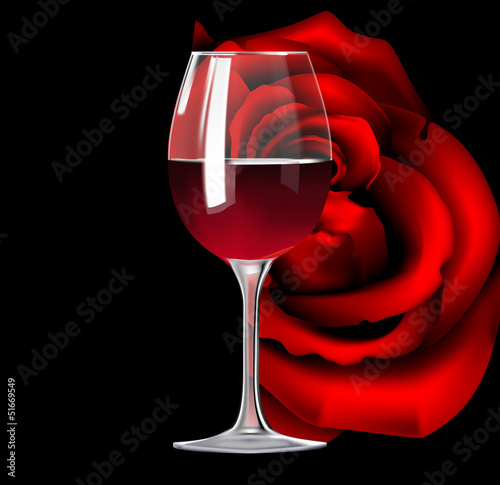Glass of red wine and rose