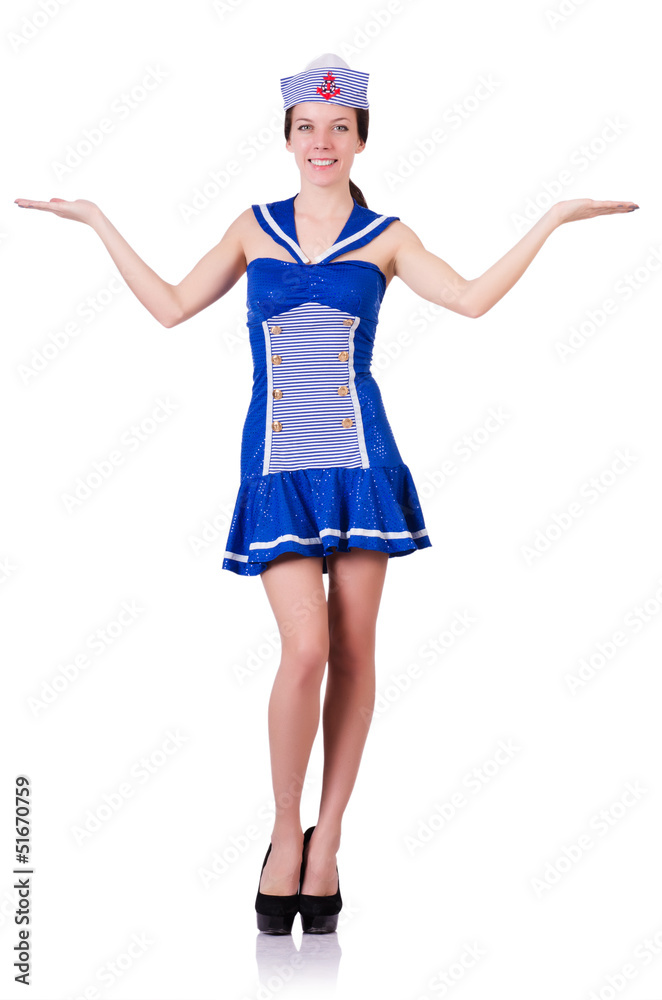 Woman in costume holding hands on white Woman in costume holding hands on white