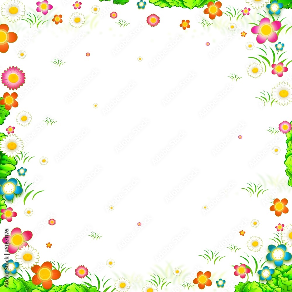 meadow flowers frame isolated on white