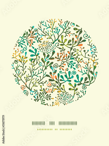 Vector Textured Plants Circle Decor Pattern Background With