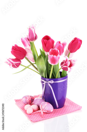Wallpaper Mural Easter composition with fresh tulips and easter eggs isolated Torontodigital.ca