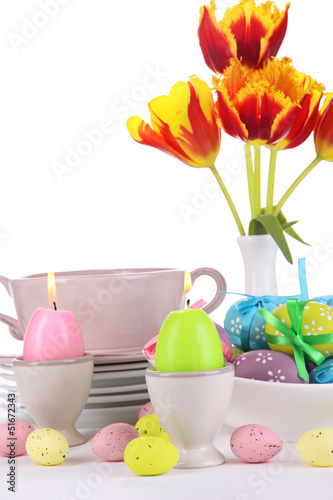 Place setting for Easter isolated on white