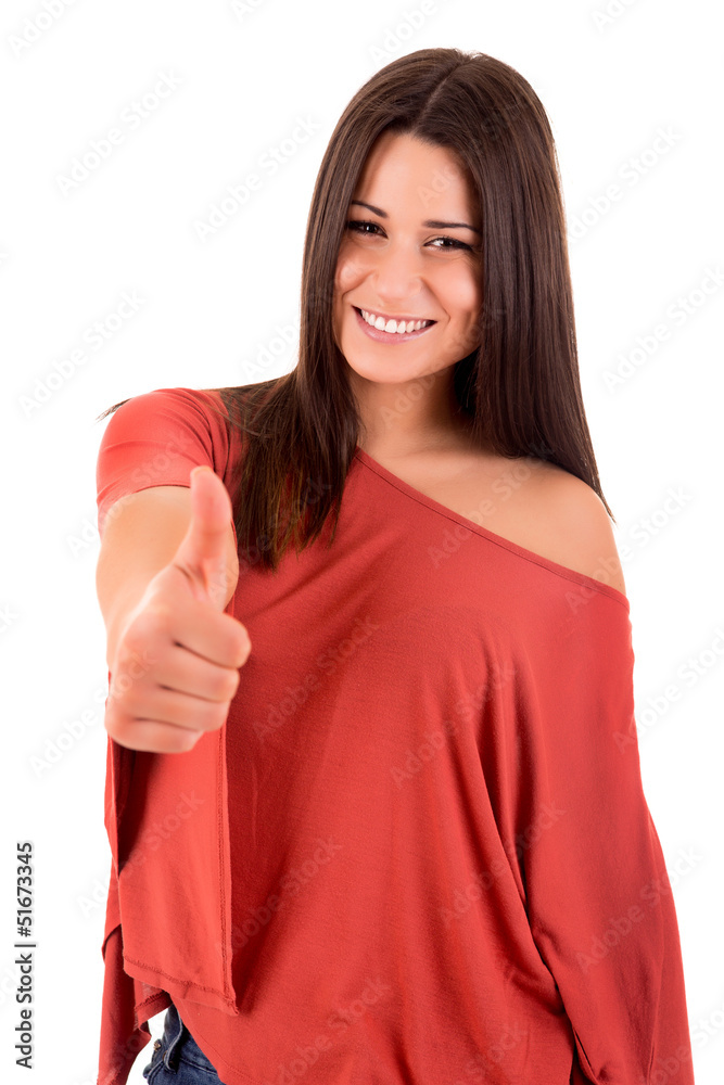 Beautiful woman smiling and showing Thumbs up