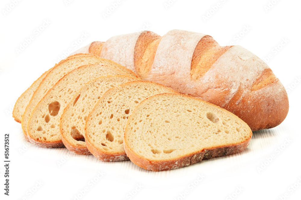 Composition with loafs of bread isolated on white background