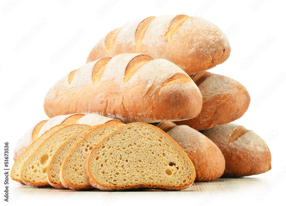 Composition with loafs of bread isolated on white background Composition with loafs of bread isolated on white background