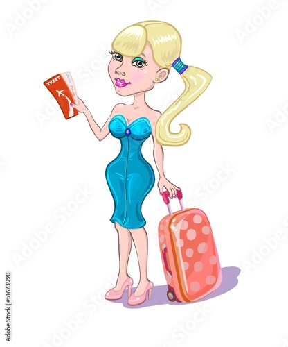 Going on vacation.Girl on travel at the airport. illustration