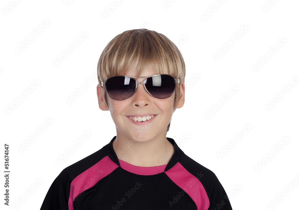 Smiling boy with trendy sunglasses Smiling boy with trendy sunglasses