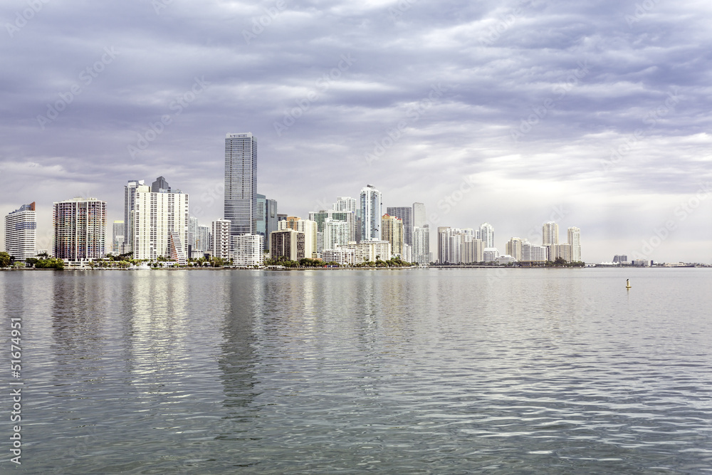 Miami skyline view  from Biscayne Bay