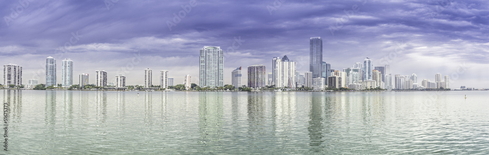 Miami skyline panorama  from Biscayne Bay, Florida