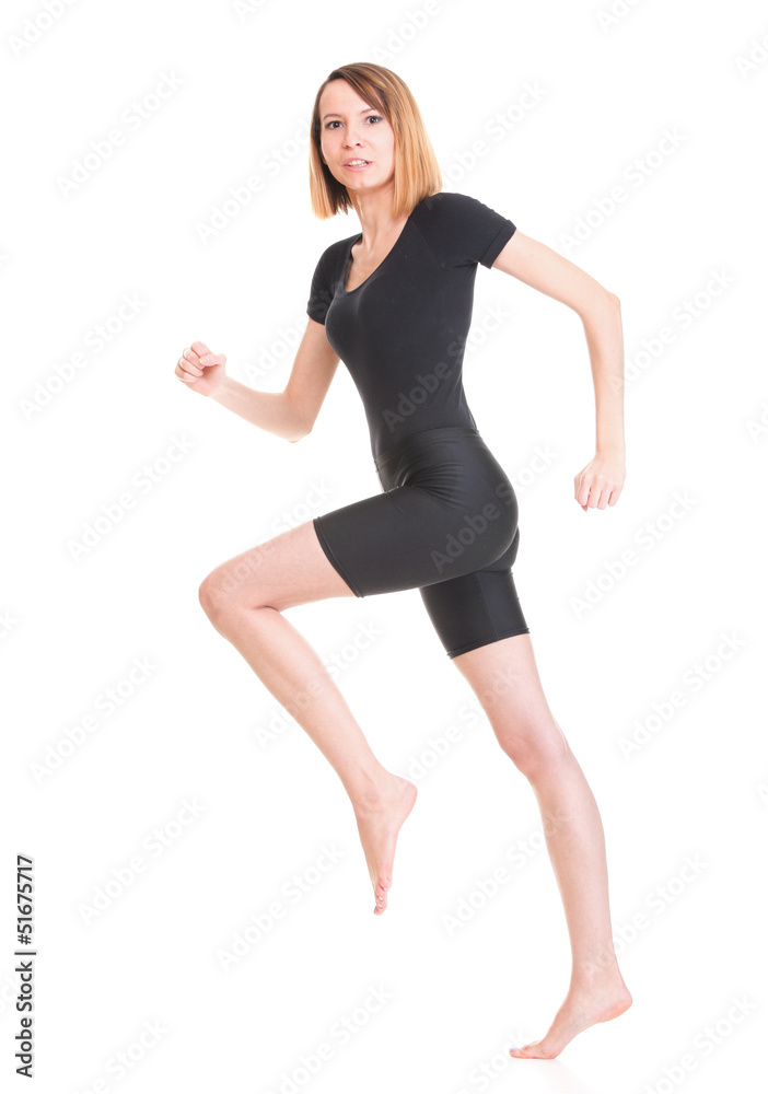 woman running isolated on white