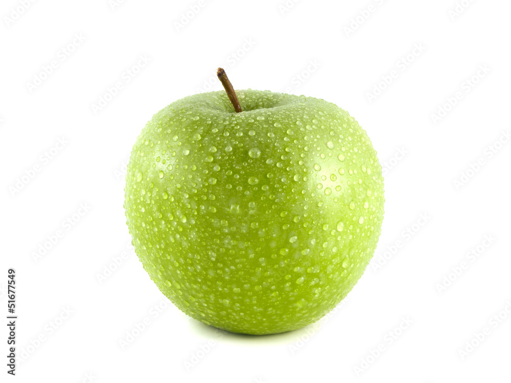 Isolated green apple with water drops on white Isolated green apple with water drops on white