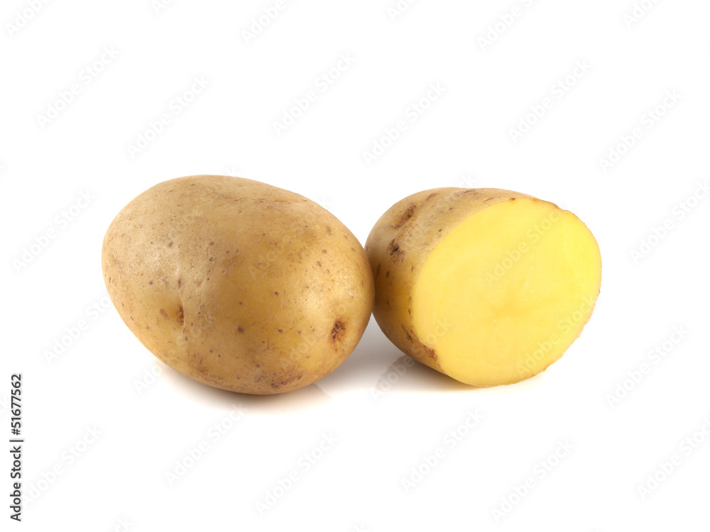 New potato with sliced half isolated on white New potato with sliced half isolated on white