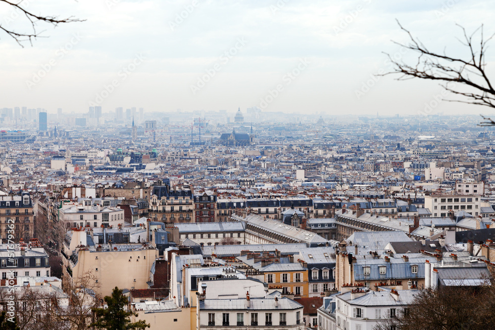 skyline of Paris city from Montmartre hill