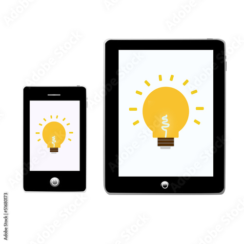 Smart phone and tablet with light bulb symbol