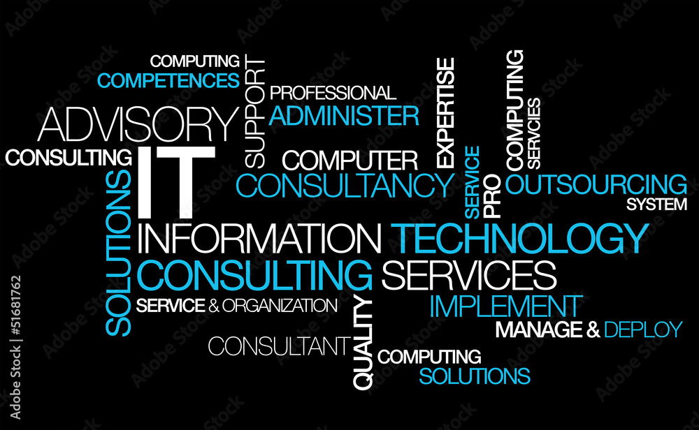 Information technology consulting IT computer tag cloud - obrazy, fototapety, plakaty 