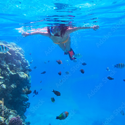 Woman snorkeling in Red Sea of Egypt