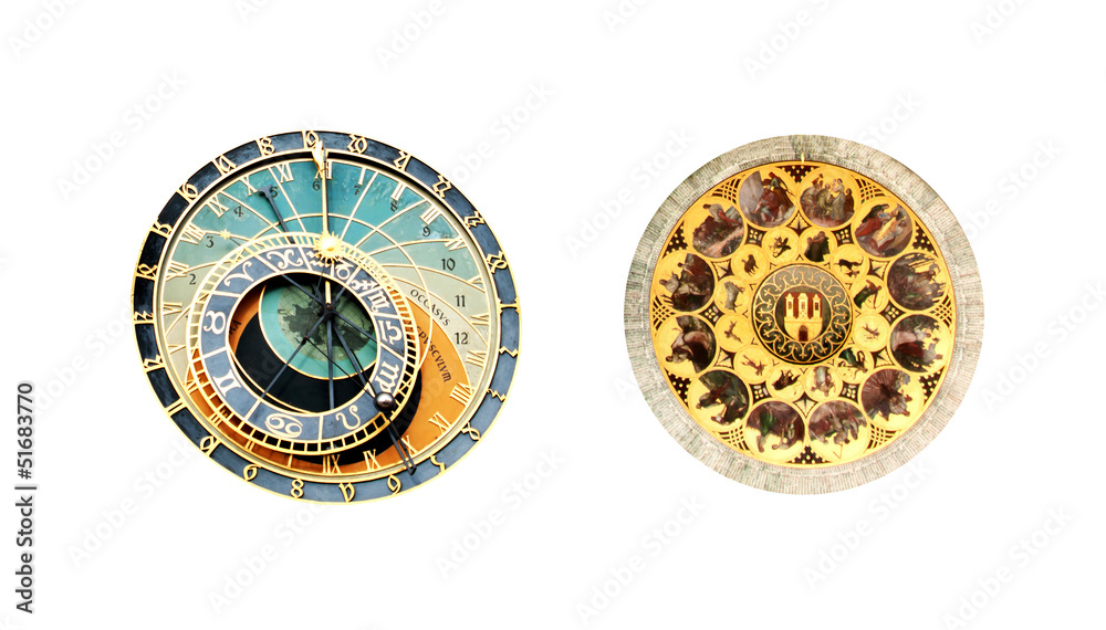 Fototapeta premium Astronomical clock at the Old Town square in Prague - isolated o