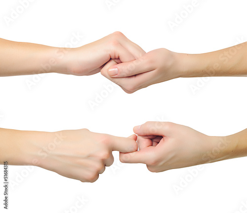 hands in shape of lock holding each other isolated