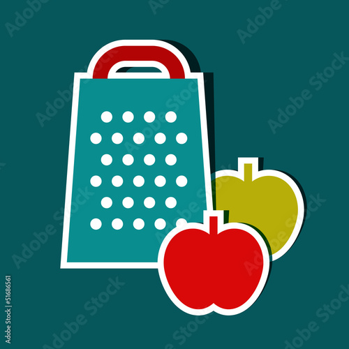 Grater and apples. Vector kitchen symbols