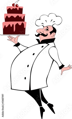 Pastry chef carrying a chocolate layered cake