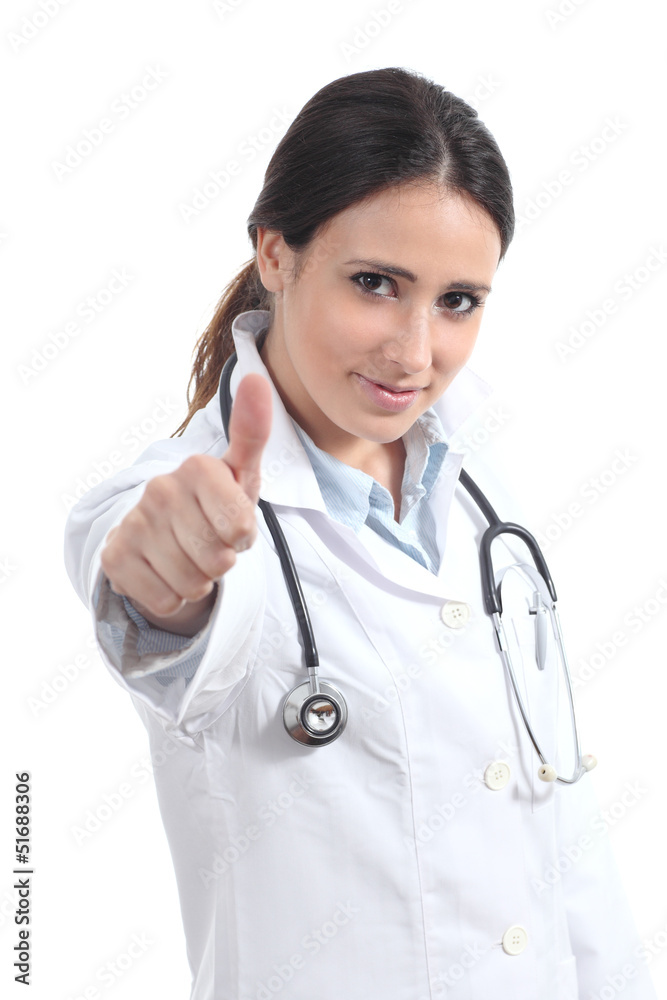 Beautiful female doctor with a stethoscope with thumb up Beautiful female doctor with a stethoscope with thumb up