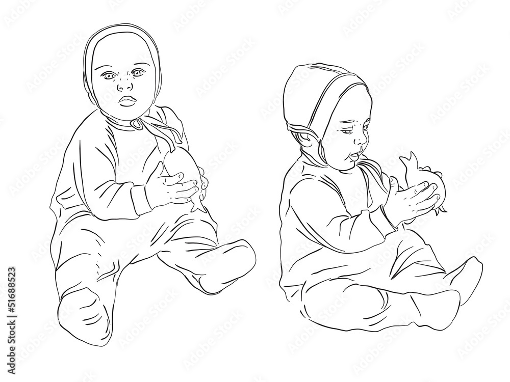Child with the Toy.Sketch Black and White.Vector illustration Child with the Toy.Sketch Black and White.Vector illustration