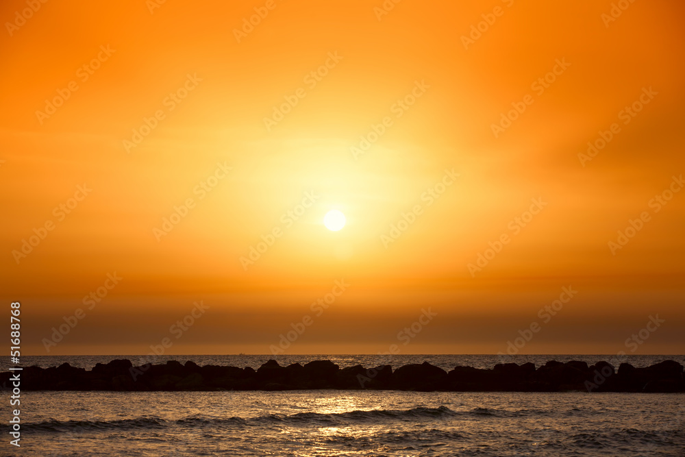 Amazing golden sunset on the mediterranean sea