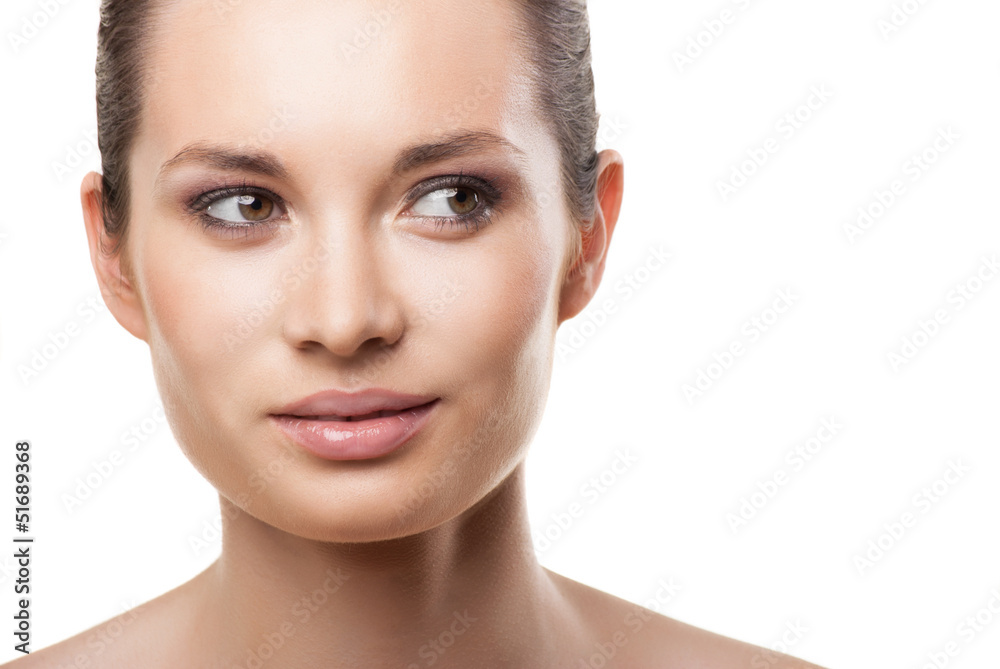 Fototapeta premium Beautiful face of woman with clean skin isolated