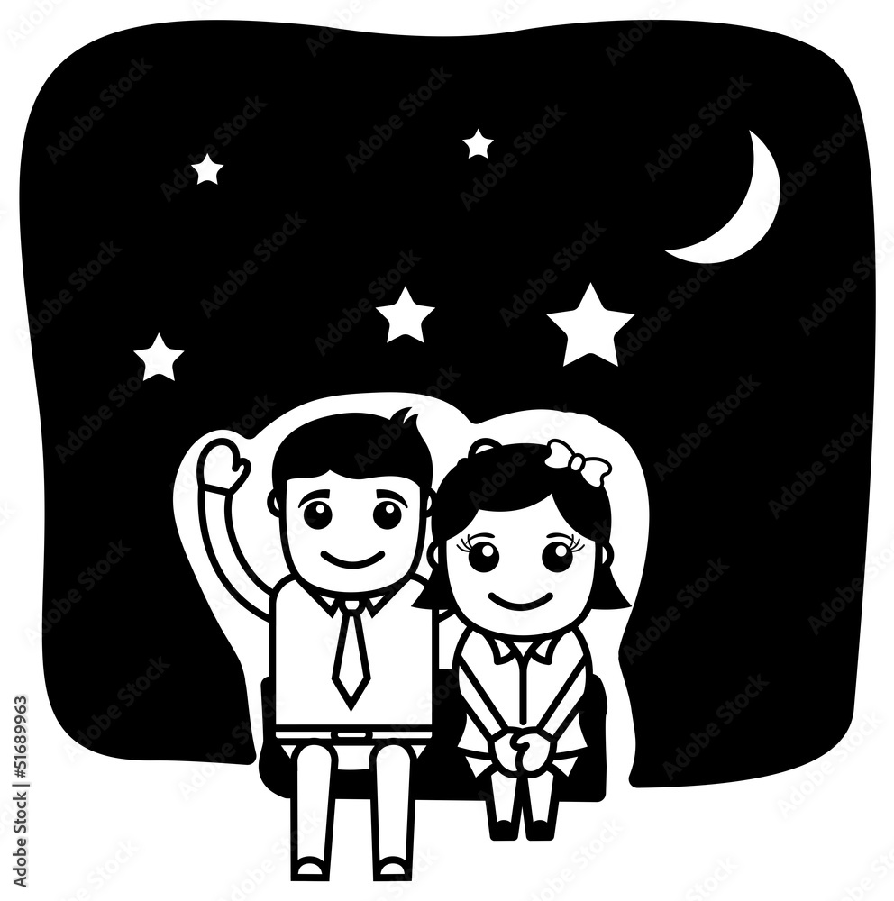 Cute Cartoon Couple at Romantic Love Night Stock Vector | Adobe Stock