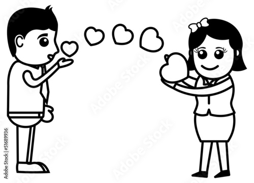 Cartoon Boy Giving Flying Kiss to His Girlfriend