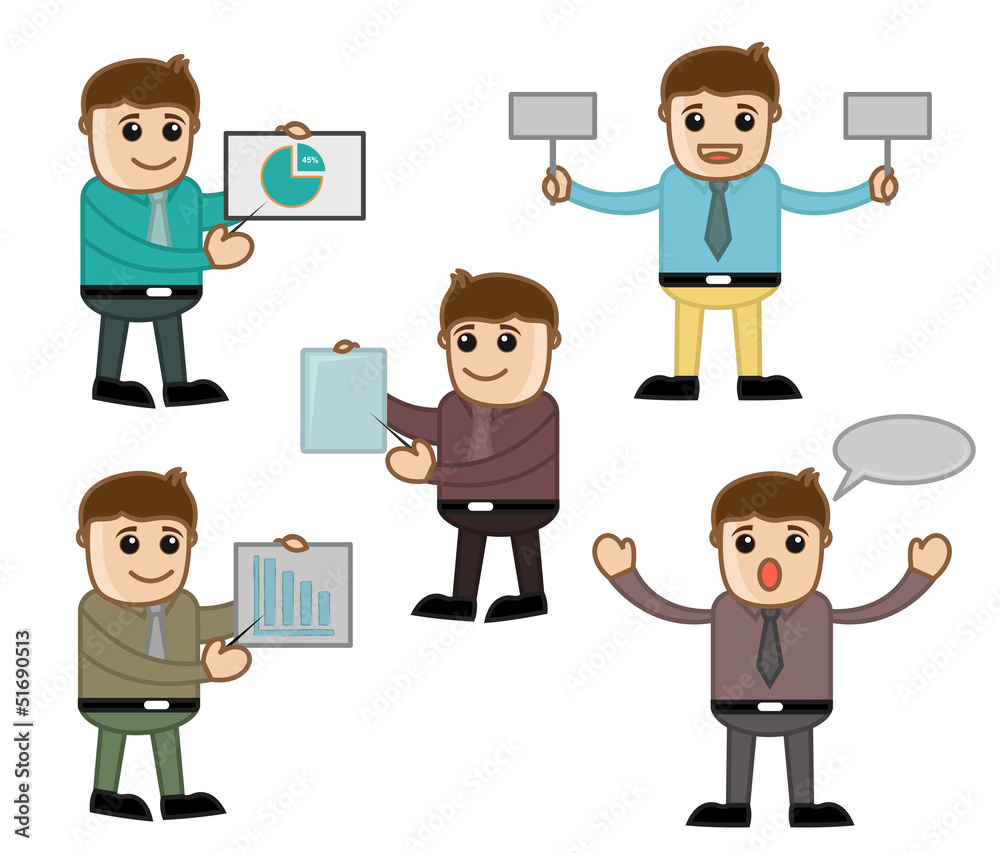 Cartoon Businessman Characters with Various Concepts and Poses Cartoon Businessman Characters with Various Concepts and Poses