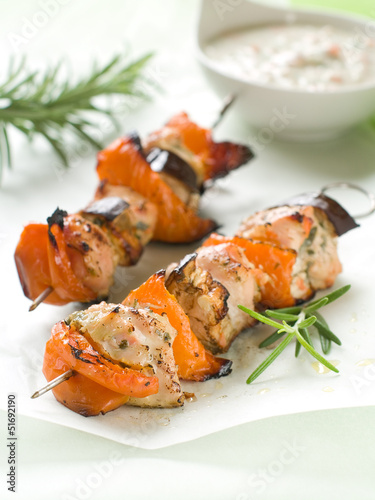 Grilled chicken and vegetable kebab