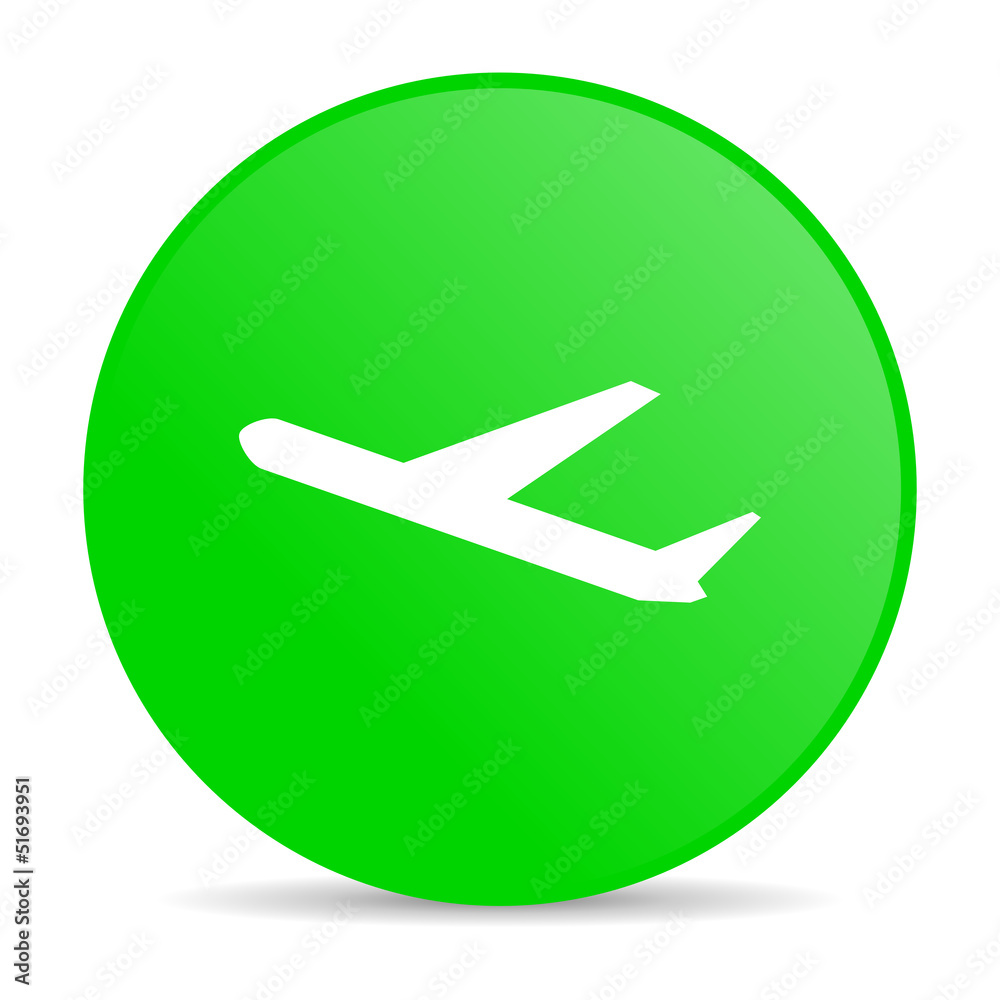 airplane green circle web glossy icon