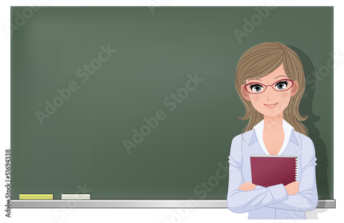 先生 黒板 Eyewear glasses female teacher at blackboard