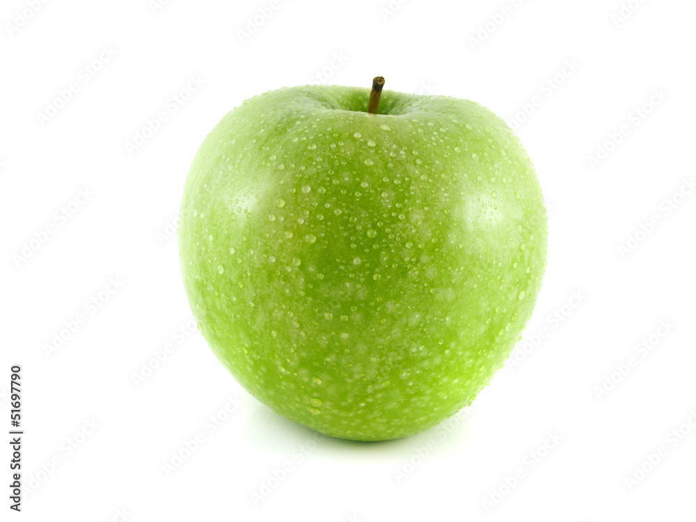 Isolated green apple with water drops on white Isolated green apple with water drops on white