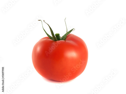 Isolated red ripe tomato on a white background.