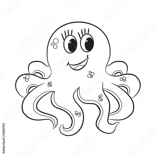 Cartoon octopus. Coloring book. Vector illustration